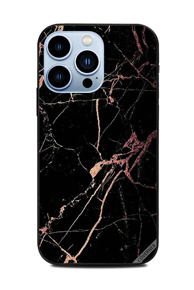 غطاء حماية لهاتف Apple iPhone 13 Pro بنمط رخامي أسود متشقق