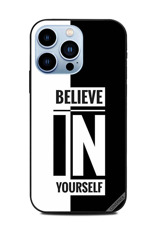 غطاء حماية لجهاز Apple iPhone 13 Pro Beleive In Yourself باللونين الأبيض والأسود