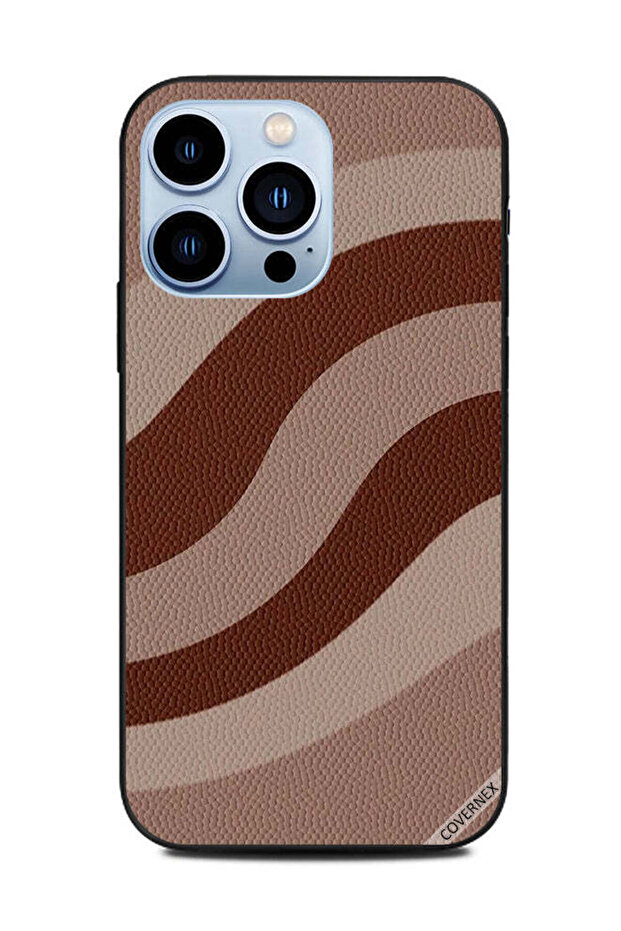 غطاء حماية لهاتف Apple iPhone 13 Pro بنمط جلدي بلون الخوخ والبني