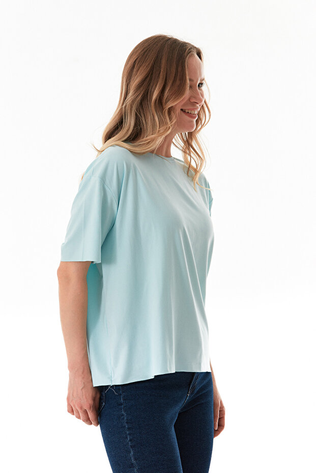 Basic Bisiklet Yaka Oversize Modal Tişört - 5