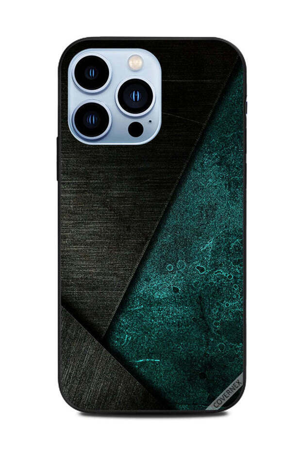 Protective Case Cover For Apple iPhone 13 Pro Black & Dark Green Pattern
