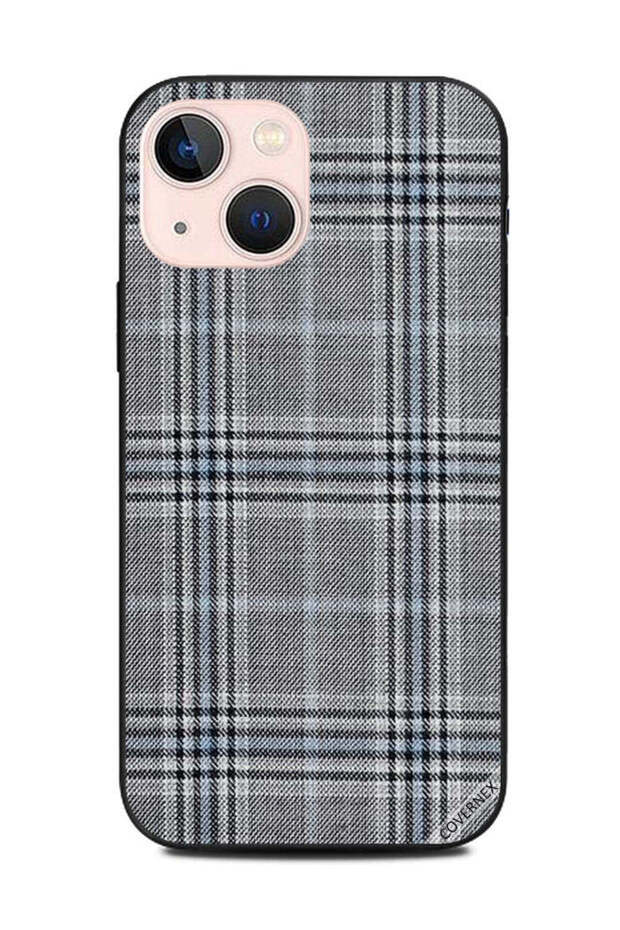غطاء حماية لهاتف Apple iPhone 13 Mini بنمط خطوط على قماش رمادي