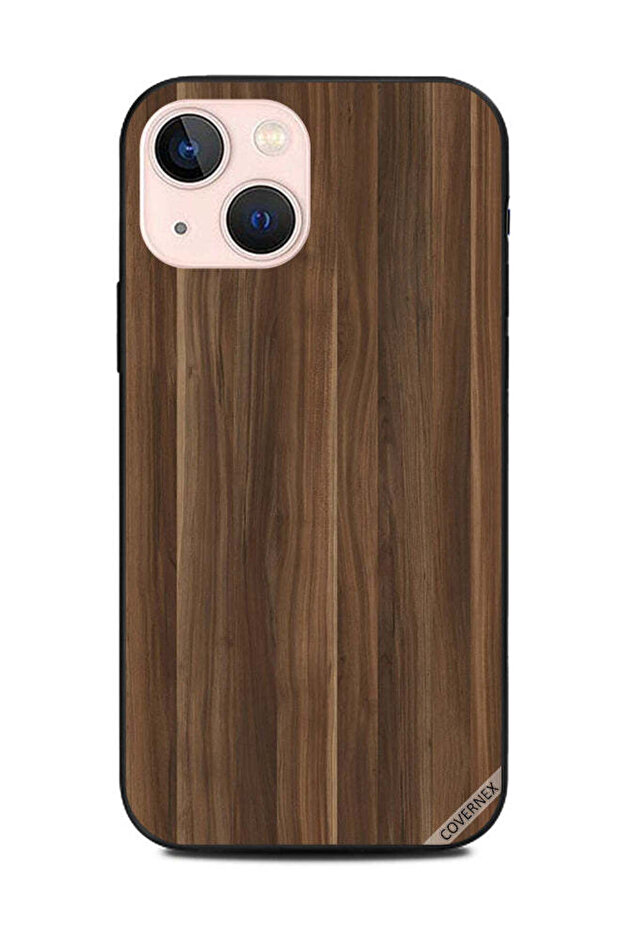 غطاء حماية لجهاز Apple iPhone 13 Mini بنمط خشبي بني داكن
