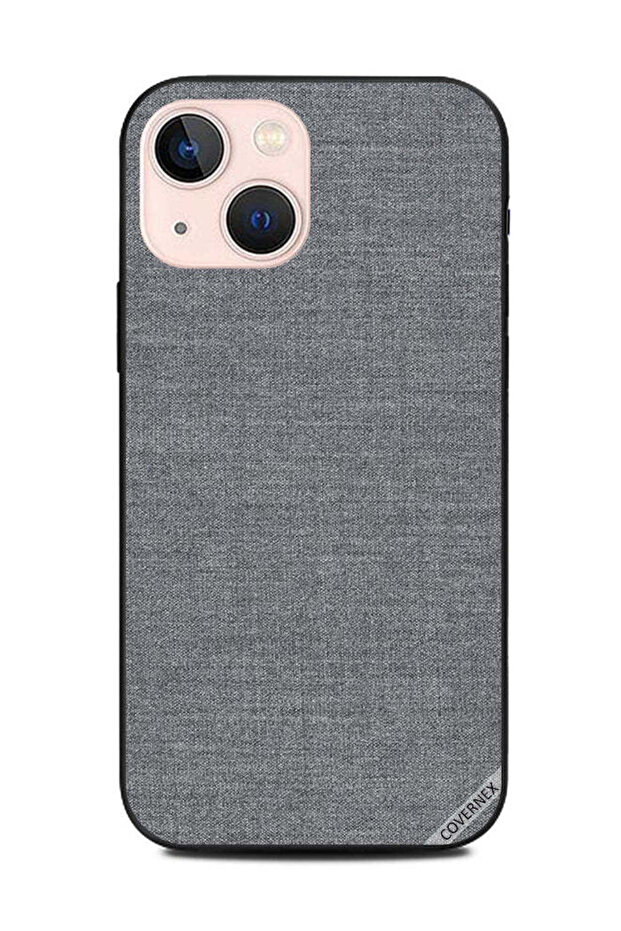 غطاء حماية لجهاز Apple iPhone 13 Mini بنمط قماش رمادي
