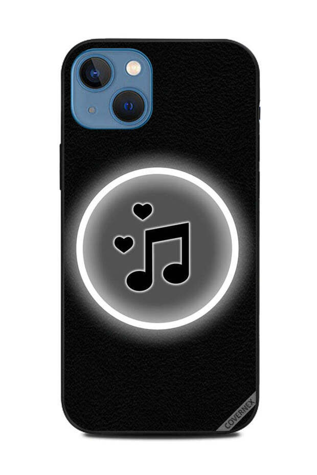 غطاء حماية لهاتف Apple iPhone 13 موسيقى وقلبان أسودان