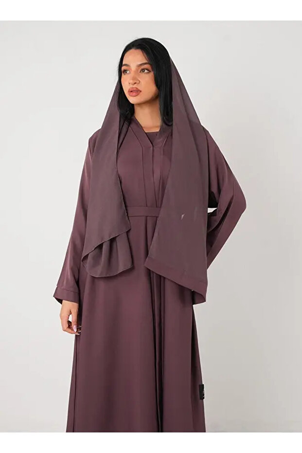 Purple Classic Open Abaya 3 pieces Set