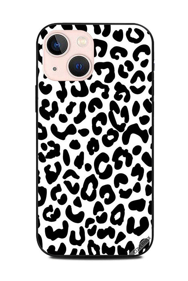 غطاء حماية لهاتف Apple iPhone 13 Mini بنقشة جلد النمر باللونين الأبيض والأسود - 1