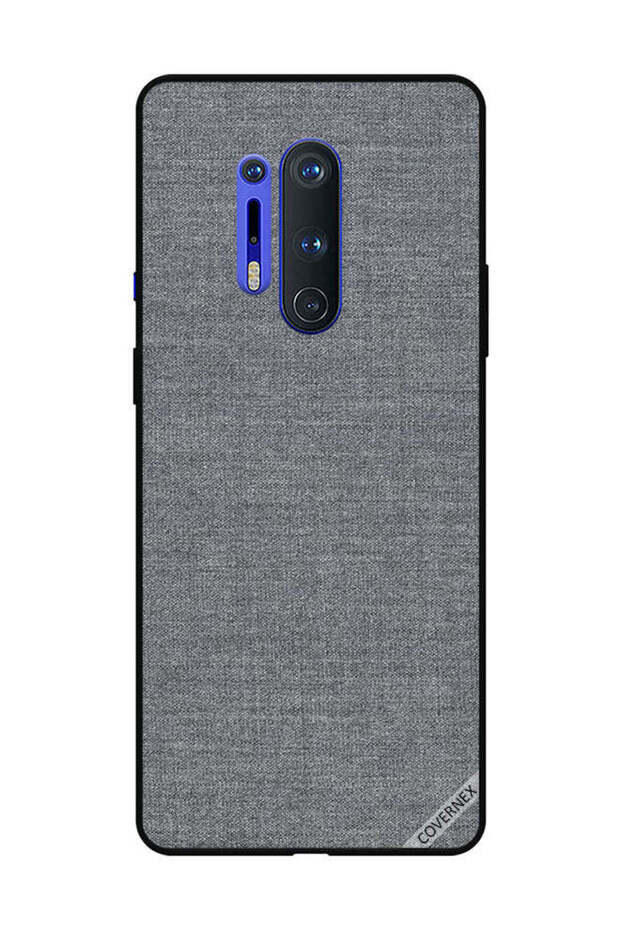غطاء حماية لهاتف OnePlus 8 Pro بنمط قماش رمادي