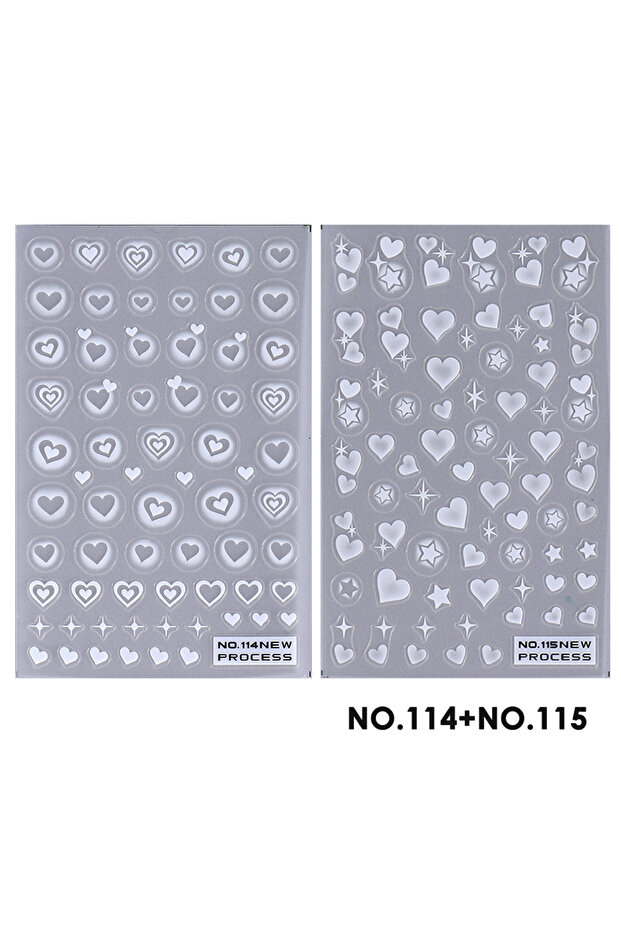 NO114 NO115 2pcs 3D Heart Star Nail Stickers Matte White Airbrush Y2K Love Heart Valentines Gradient