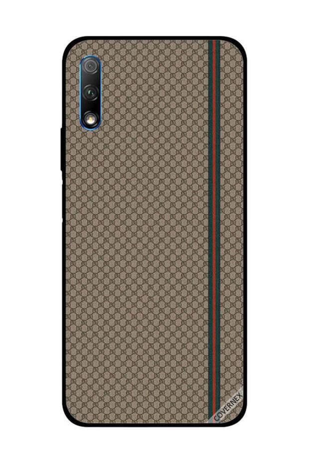 غطاء حماية لهاتف Honor 9X بخطوط حمراء وخضراء على نمط بني