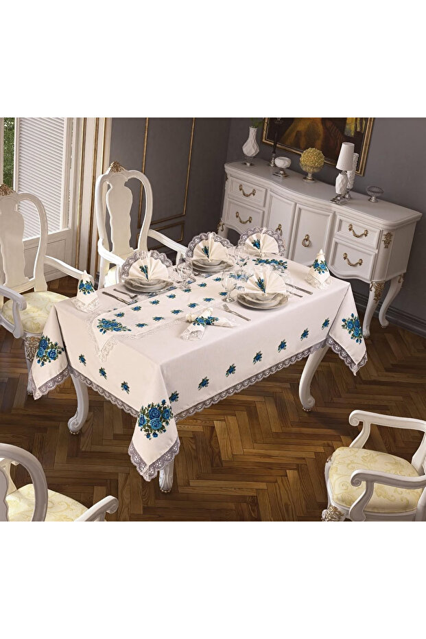 Cross Stitch Printed Tablecloth Set 18 Pieces for 8 People