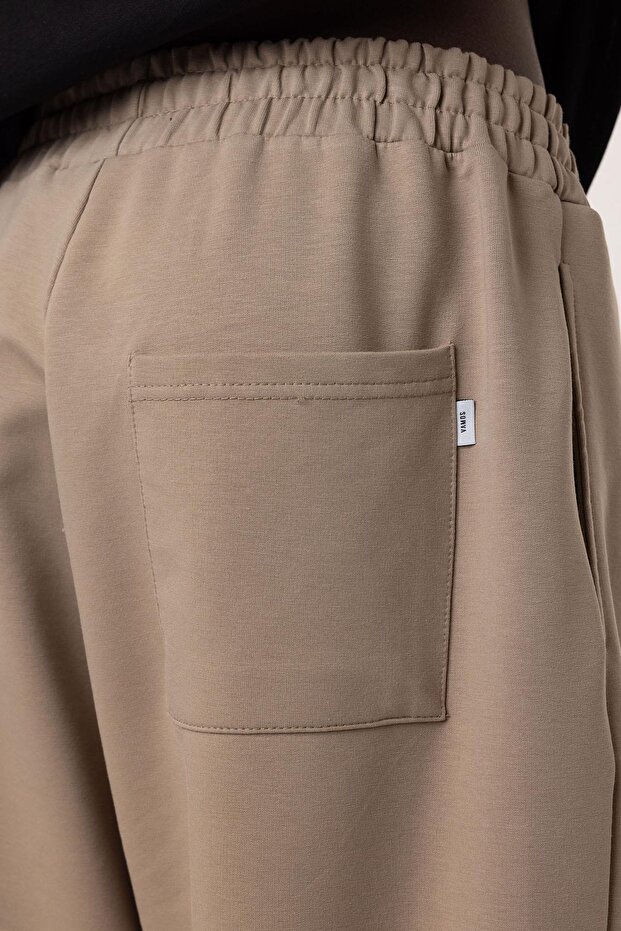 Basıc Paça Lastikli Oversize Eşofman Alt Vizon - 7