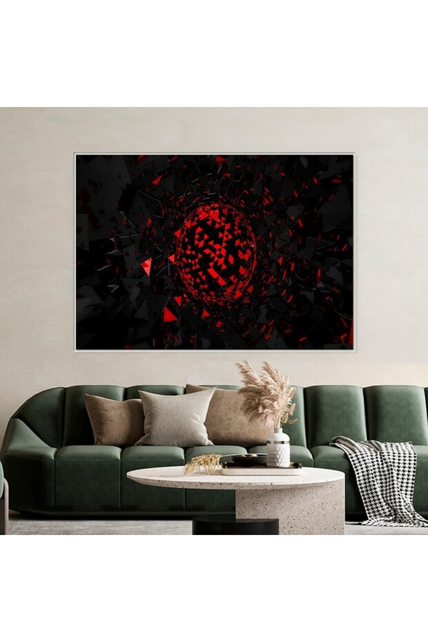 Geometric design canvas painting with a hollow silver frame