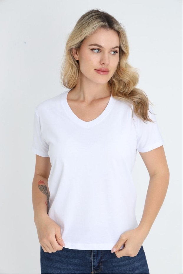 White V-Neck Short Sleeve 100% Cotton t Shirt