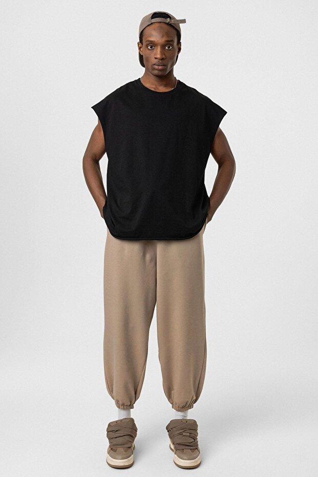 Basıc Paça Lastikli Oversize Eşofman Alt Vizon - 1