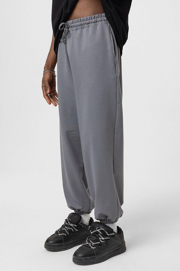 Basıc Paça Lastikli Oversize Eşofman Alt Füme - 3