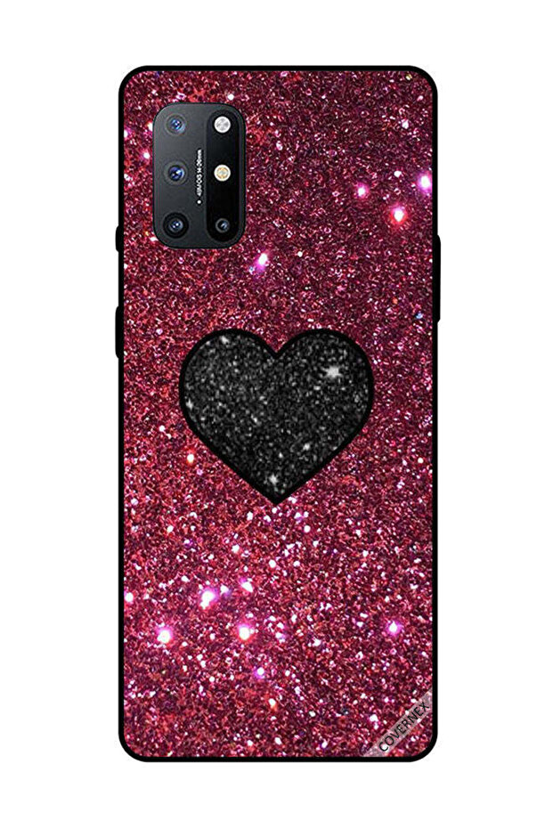 غطاء حماية لهاتف OnePlus 8T بتصميم قلب أسود مع لمسات حمراء لامعة