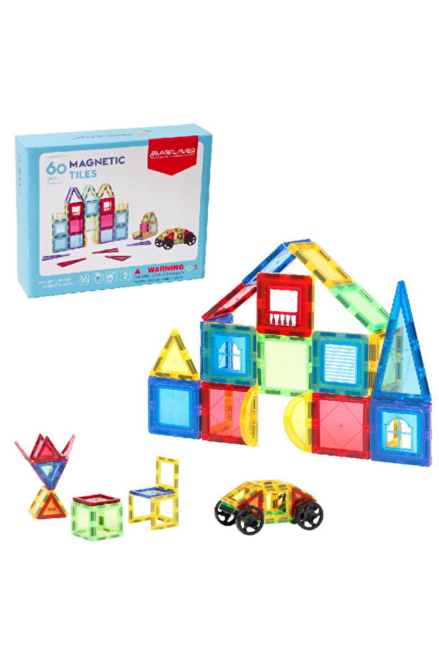 Set construcție magnetic, Magplayer, 60 piese, 3D - 3