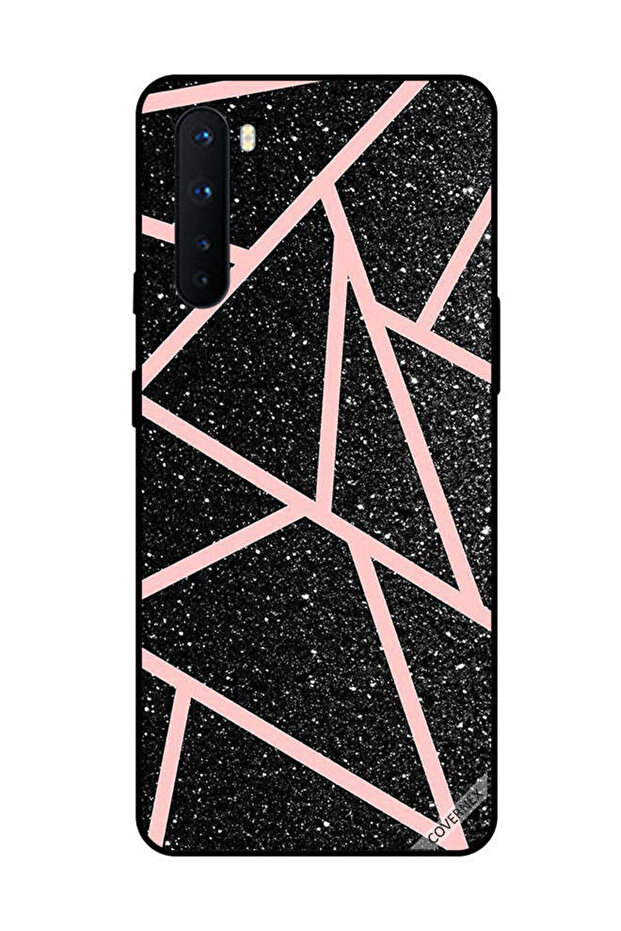 غطاء حماية لهاتف OnePlus Nord أسود لامع بنقشة مسارات وردية فاتحة