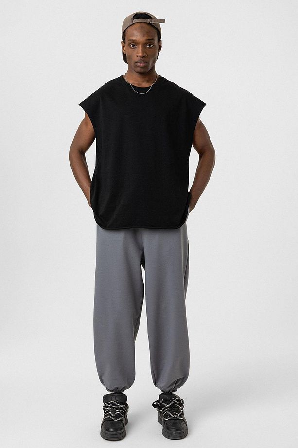 Basıc Paça Lastikli Oversize Eşofman Alt Füme - 1