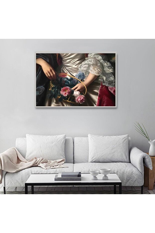 Classic design canvas painting with a hollow silver frame