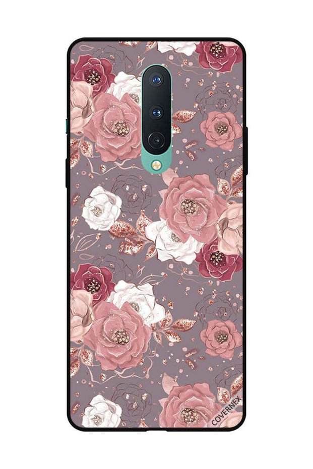 غطاء حماية لهاتف OnePlus 8 بنمط زهور بلون الشوكولاتة
