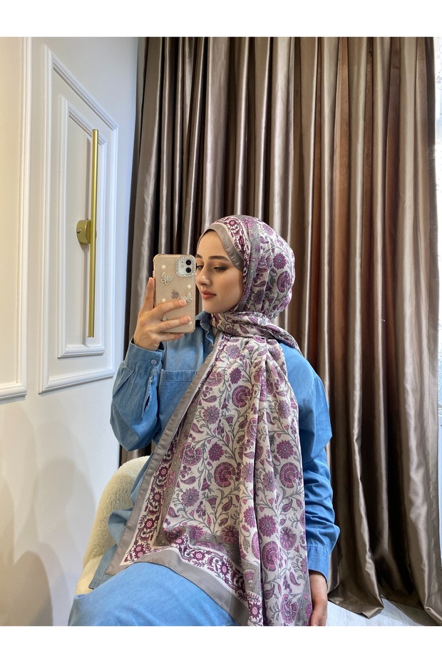 Çiçek Desen Pamuk Soft Şal - pembe - 1