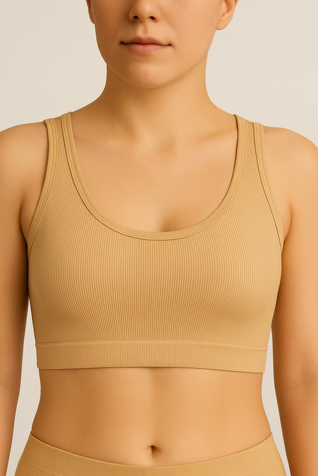 Women's Nude Sports Bustier – Padded, Ribbed, Casual Comfort, Suitable for Sports and Daily Use