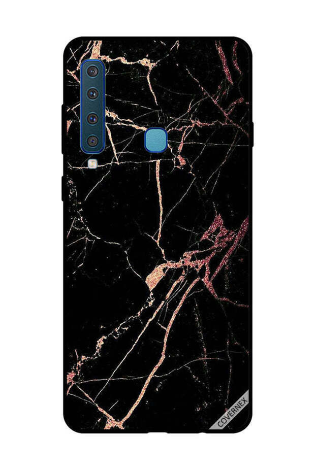 غطاء حماية لهاتف سامسونج جالاكسي A9 2018 بنمط رخامي أسود