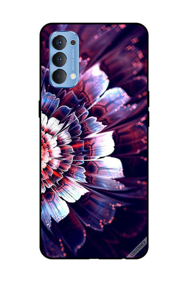 غطاء حماية لهاتف OPPO Reno 4 4G مع زهرة كبيرة منعكسة على الجانب الأيسر