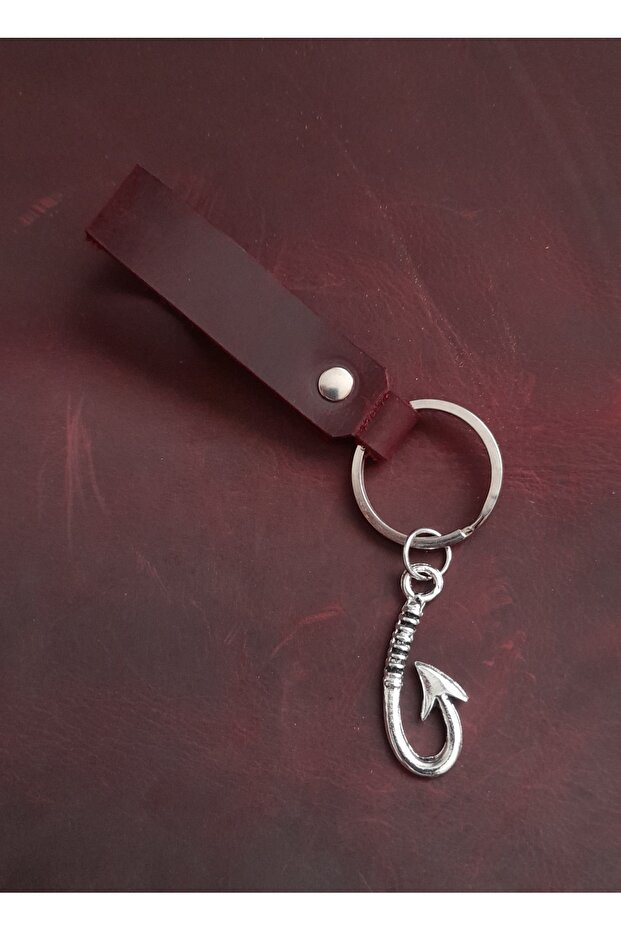 Hook Fisherman Symbol Keychain Hand Made Real Leather Keychain