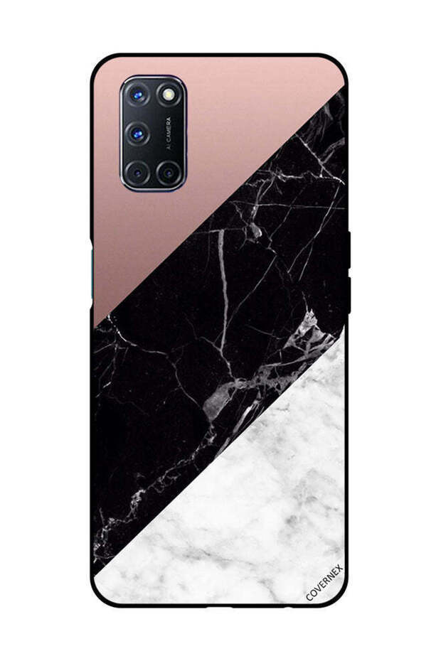 غطاء حماية لهاتف OPPO A52/A72/A92 أبيض وأسود من الرخام بنمط عادي
