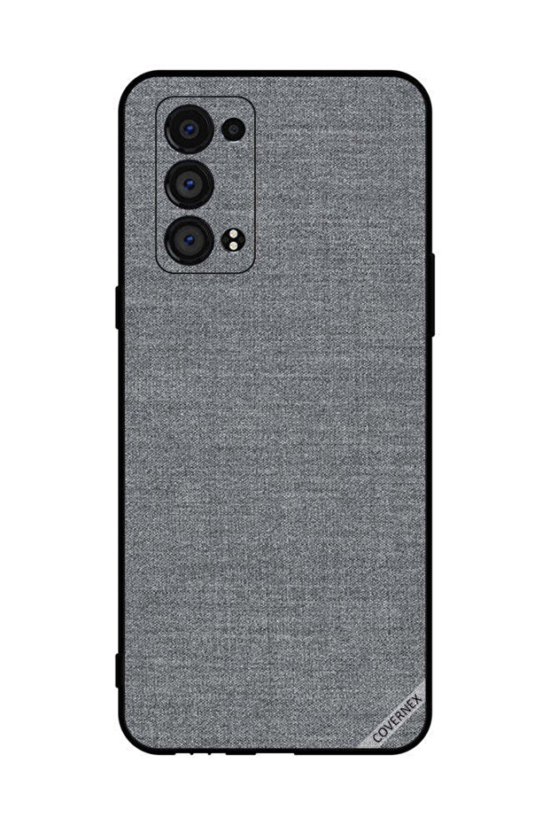 غطاء حماية لهاتف Oppo Reno6 Pro 5G بنمط قماش رمادي