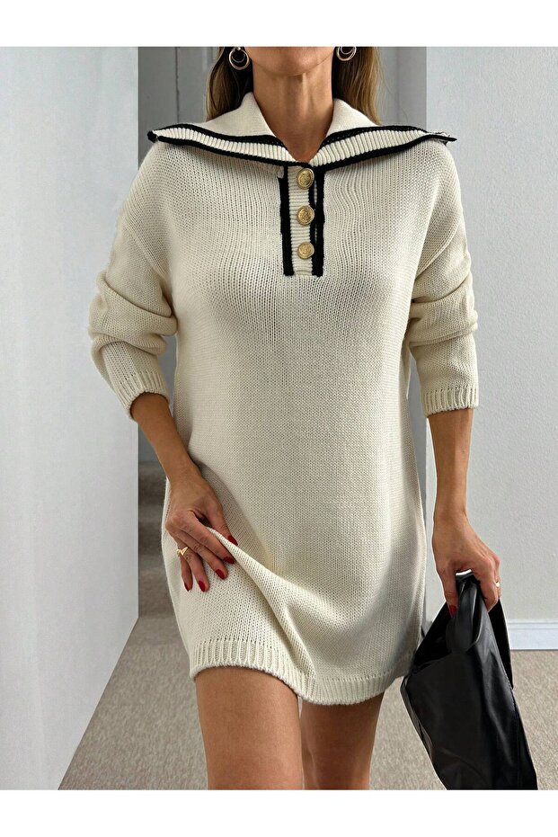 Düğmeli Triko Tunik - 1