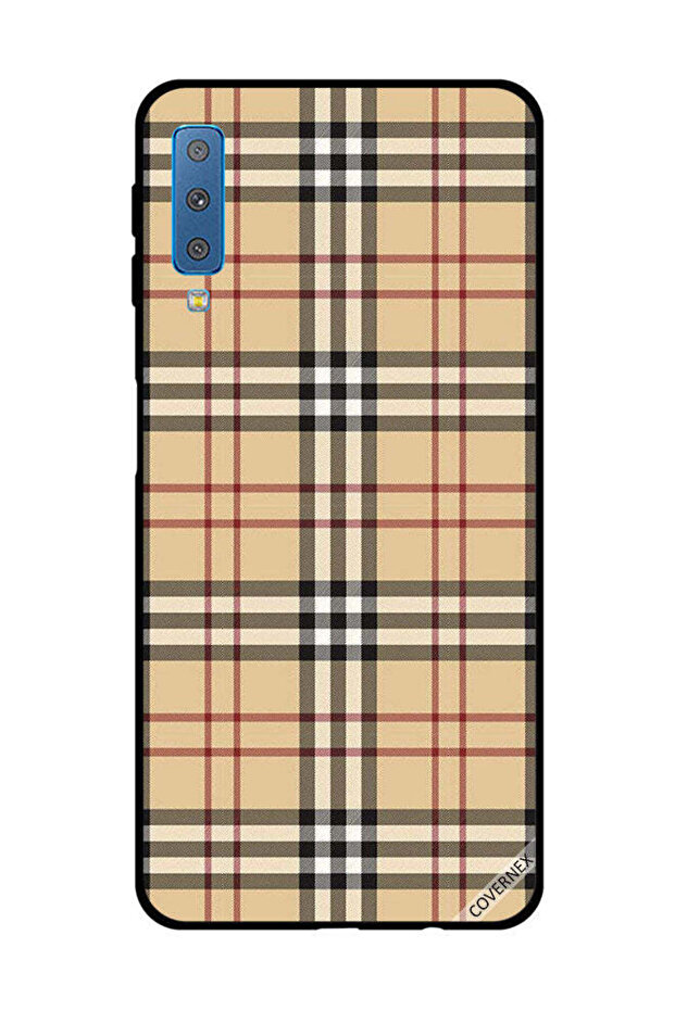 Protective Case Cover For Samsung Galaxy A7 2018 Red & Black Strips On Cloth