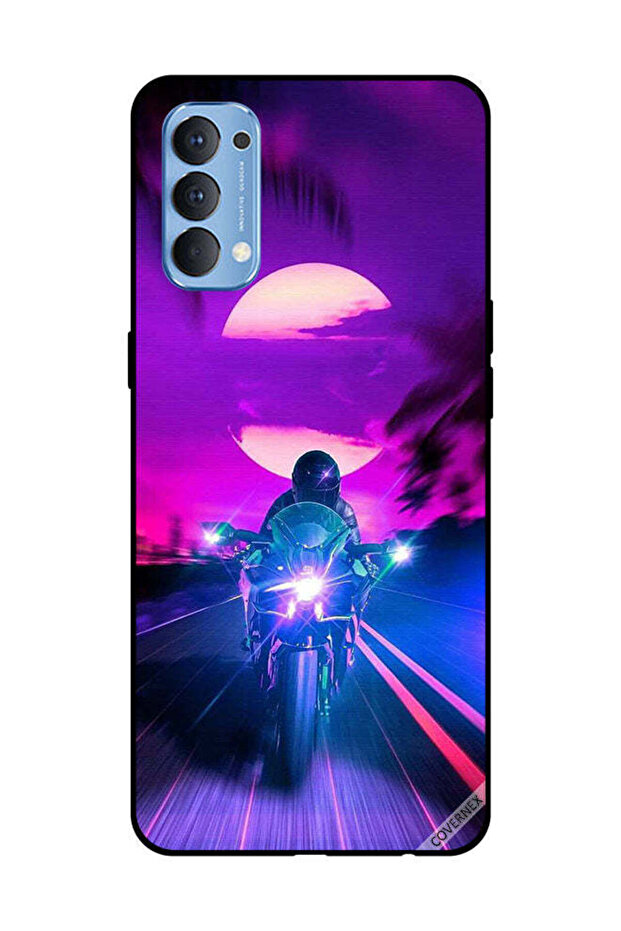 غطاء حماية لهاتف OPPO Reno 4 4G راكب الدراجة النارية يترك القمر خلفه