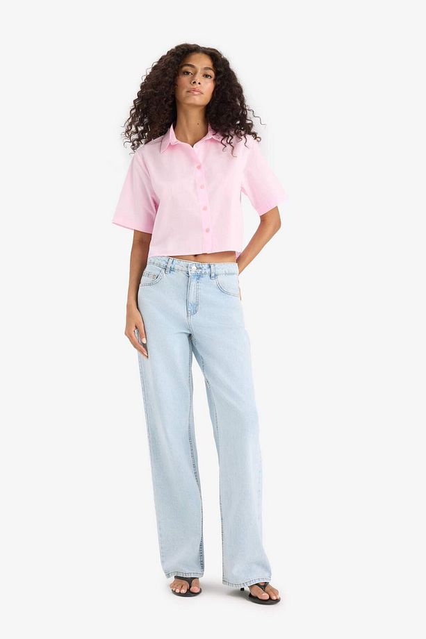 Regular Fit Gömlek Yaka Poplin Kısa Kollu Gömlek F8580ax25sm - 2