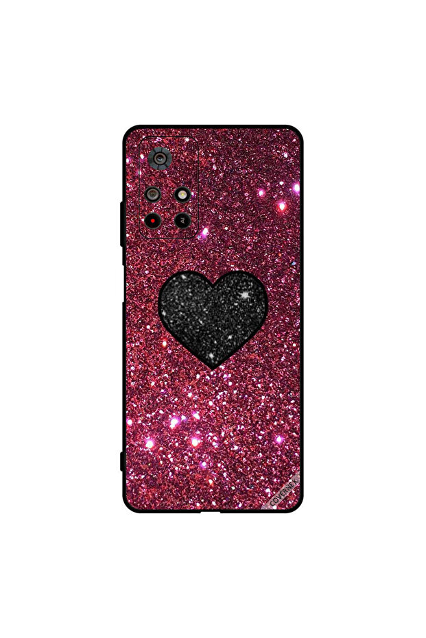 غطاء حماية لهاتف Poco M4 Pro بتصميم قلب أسود مع بريق أحمر