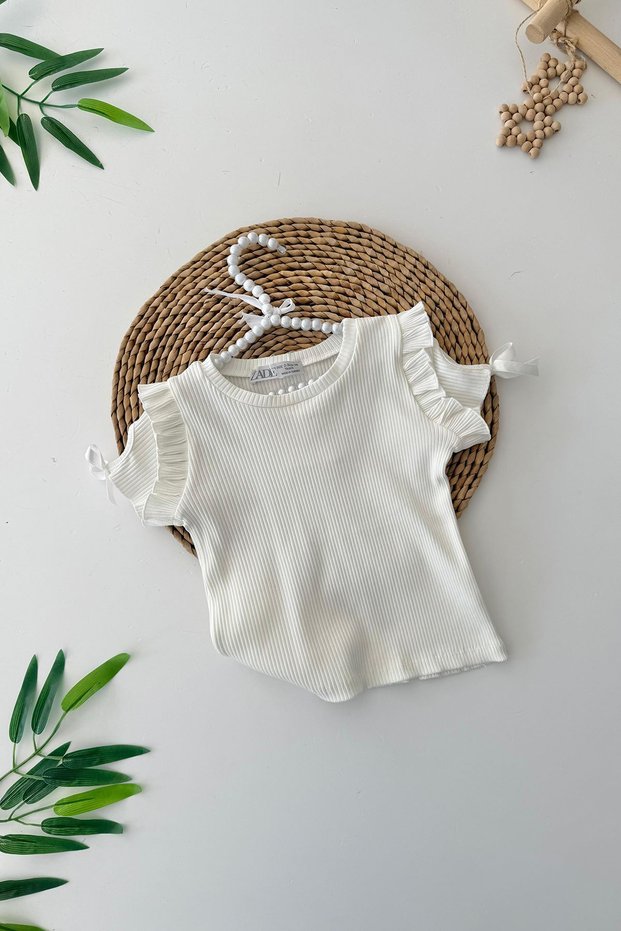 My Little Girl's Badi with Bow Detail on the Sleeves - White