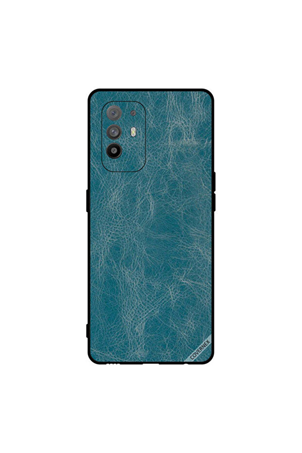 غطاء حماية لهاتف Oppo A95 بنمط جلدي أزرق
