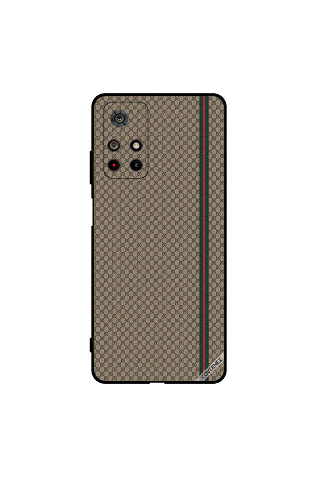 غطاء حماية لهاتف Poco M4 Pro بخطوط حمراء وخضراء على نمط بني