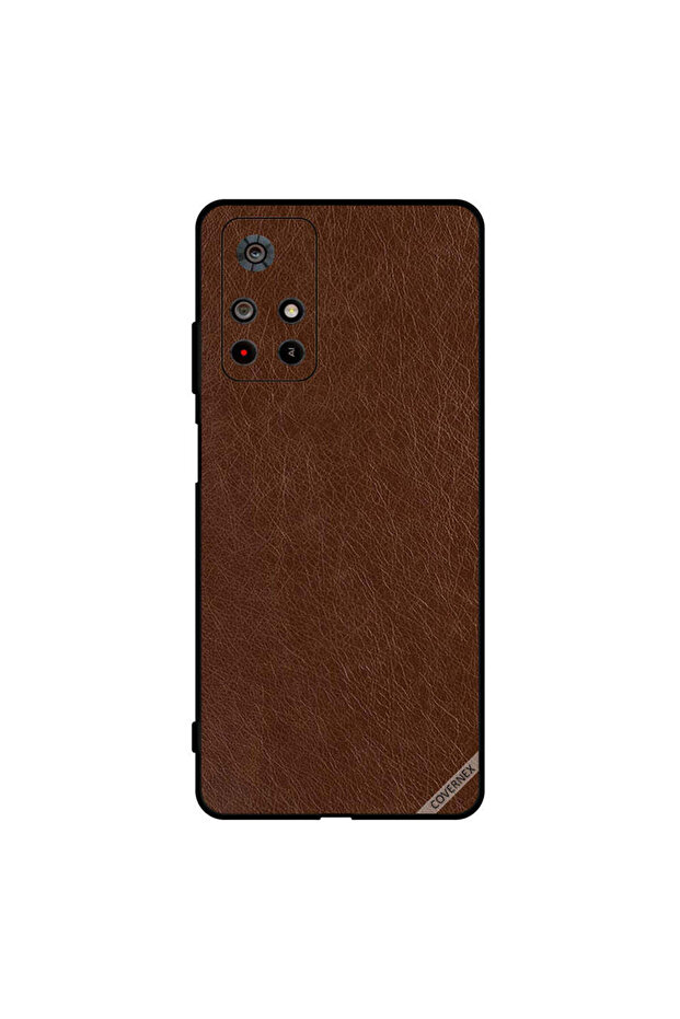 غطاء حماية لهاتف Poco M4 Pro بنمط جلدي بني داكن