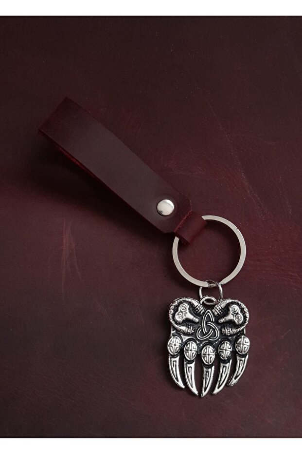 Bear Claw Symbol Keychain Hand Made Real Leather Keychain