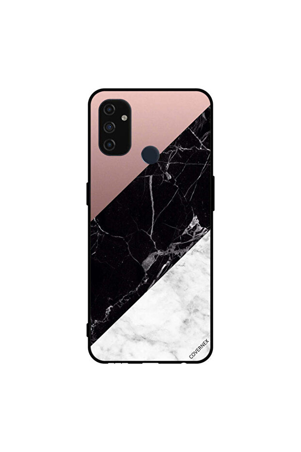 غطاء حماية لهاتف Oneplus Nord N100، أبيض وأسود، بنمط رخامي عادي
