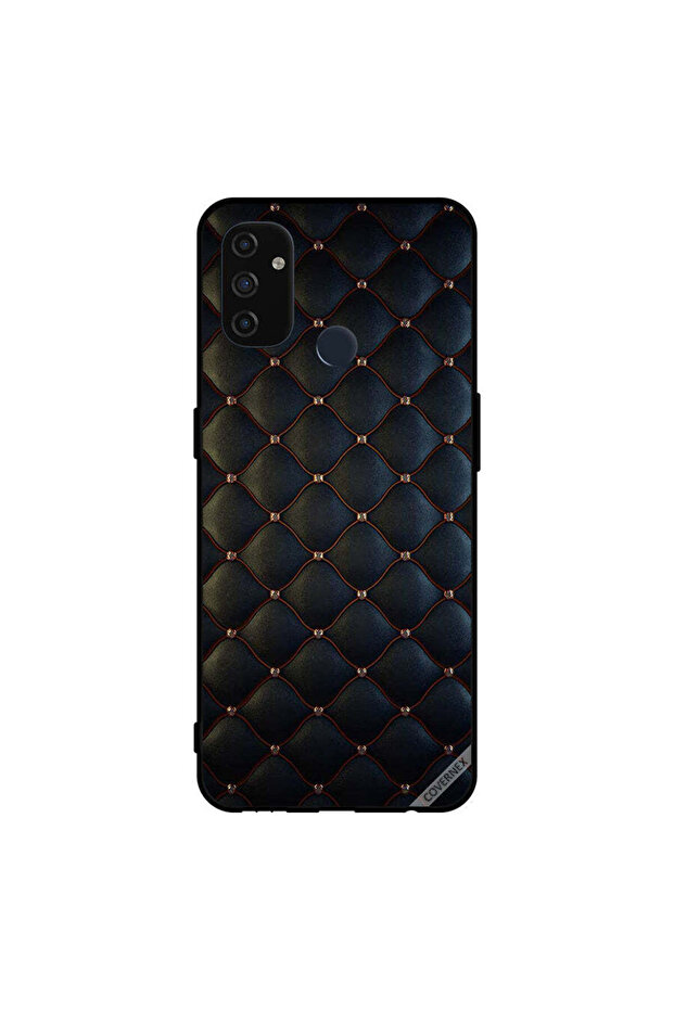 غطاء حماية لهاتف Oneplus Nord N100 مطبوع عليه نقشة قماش سوداء