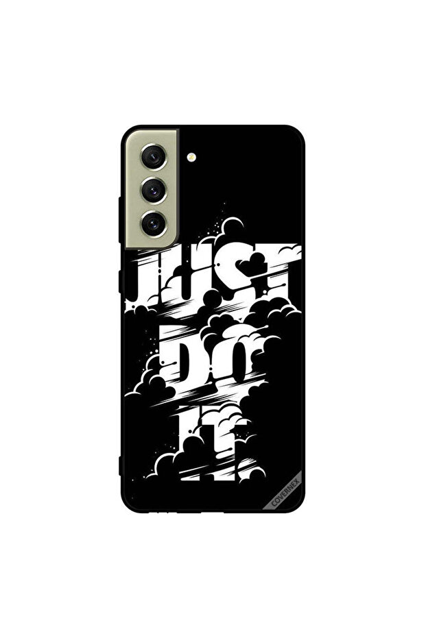 غطاء حماية لهاتف سامسونج S21 FE، مطبوع عليه Just Do It باللونين الأبيض والأسود