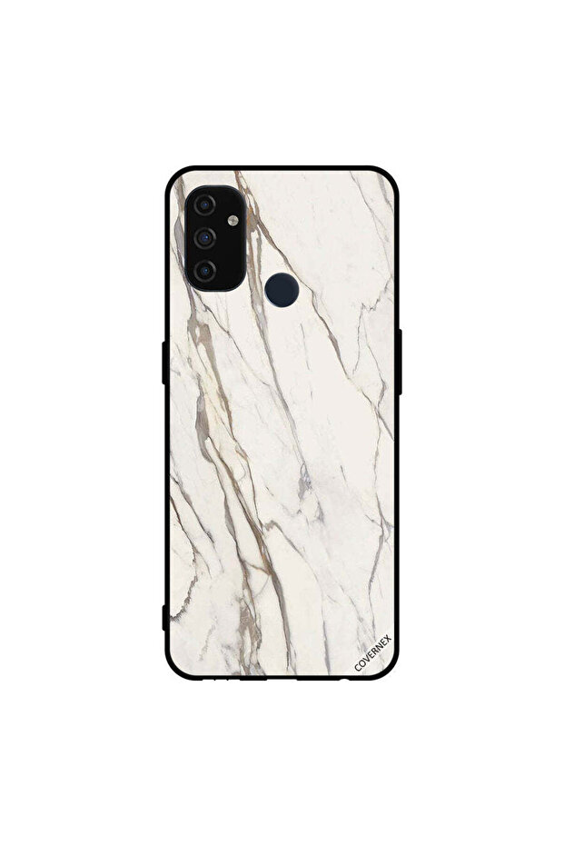 غطاء حماية لهاتف Oneplus Nord N100 بنمط رخامي أبيض متشقق