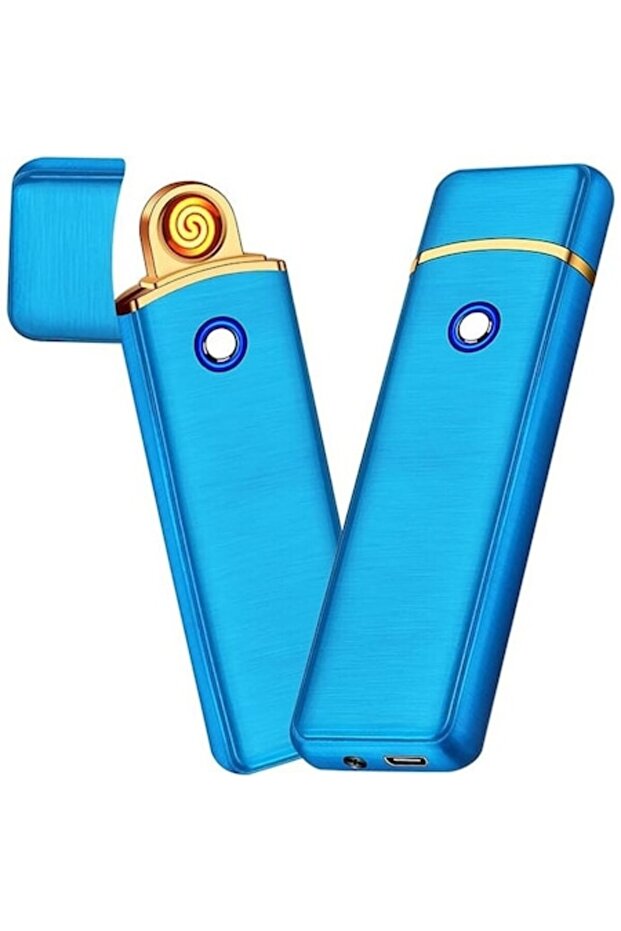 Electronic USB Lighter, Rechargeable, Windproof, Digital Sensor, 8 cm, Blue - 1