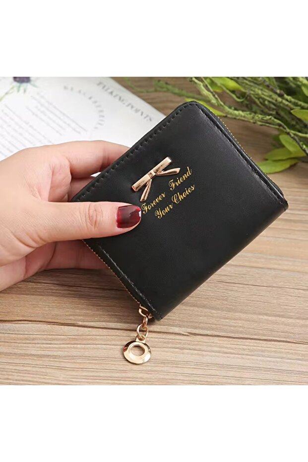 Trendy Black Bow Design Mini Wallet - Practical for Cards, Money, and Coins