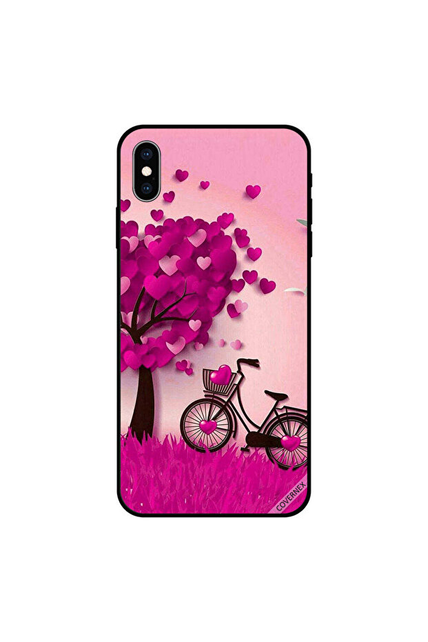 iPhone X Case Cover Pink Hearts Tree & Cycle